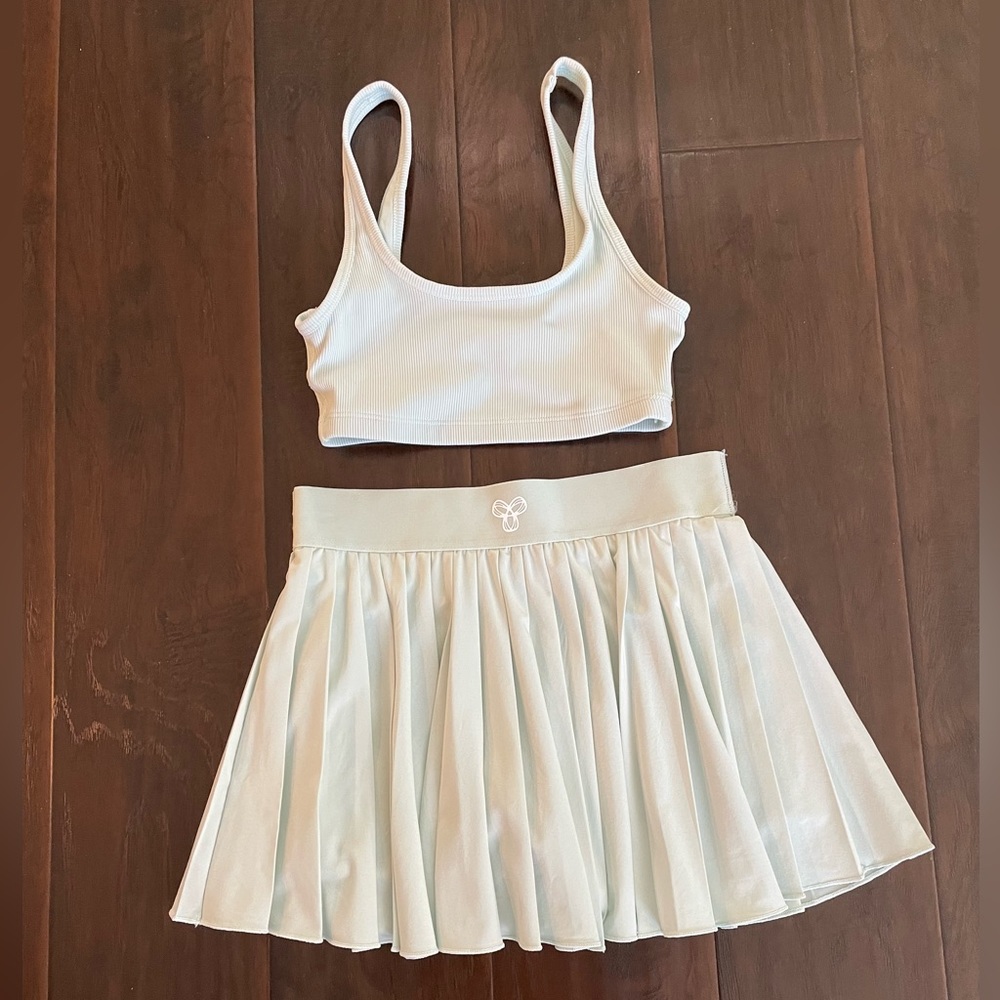 Aritzia TnaMOVE™ Tennis Micro Skirt and scoop neck bra top